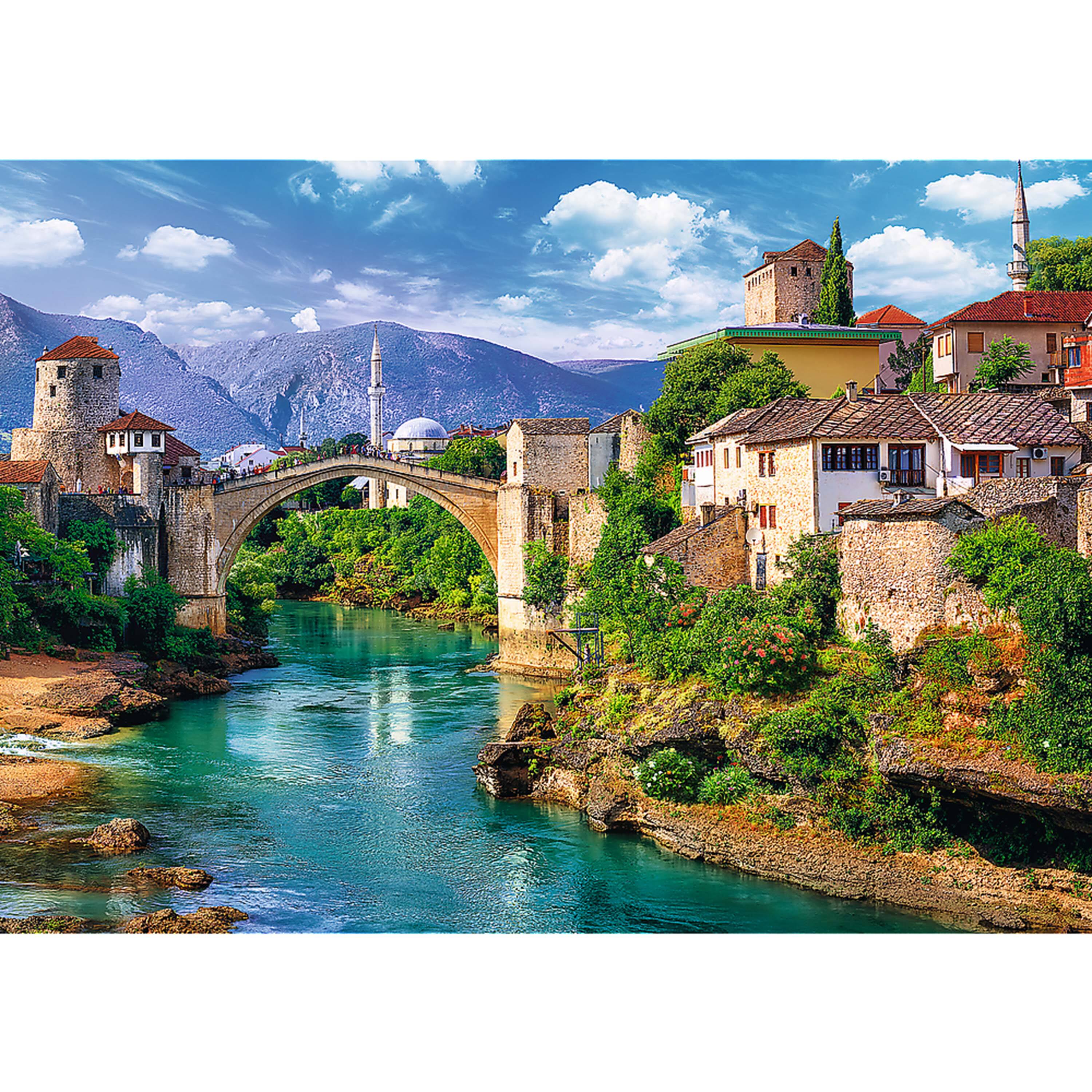 Angle. Trefl - Trefl Red 500 Piece Puzzle - Old Bridge in Mostar, Bosnia and Herzegovina.