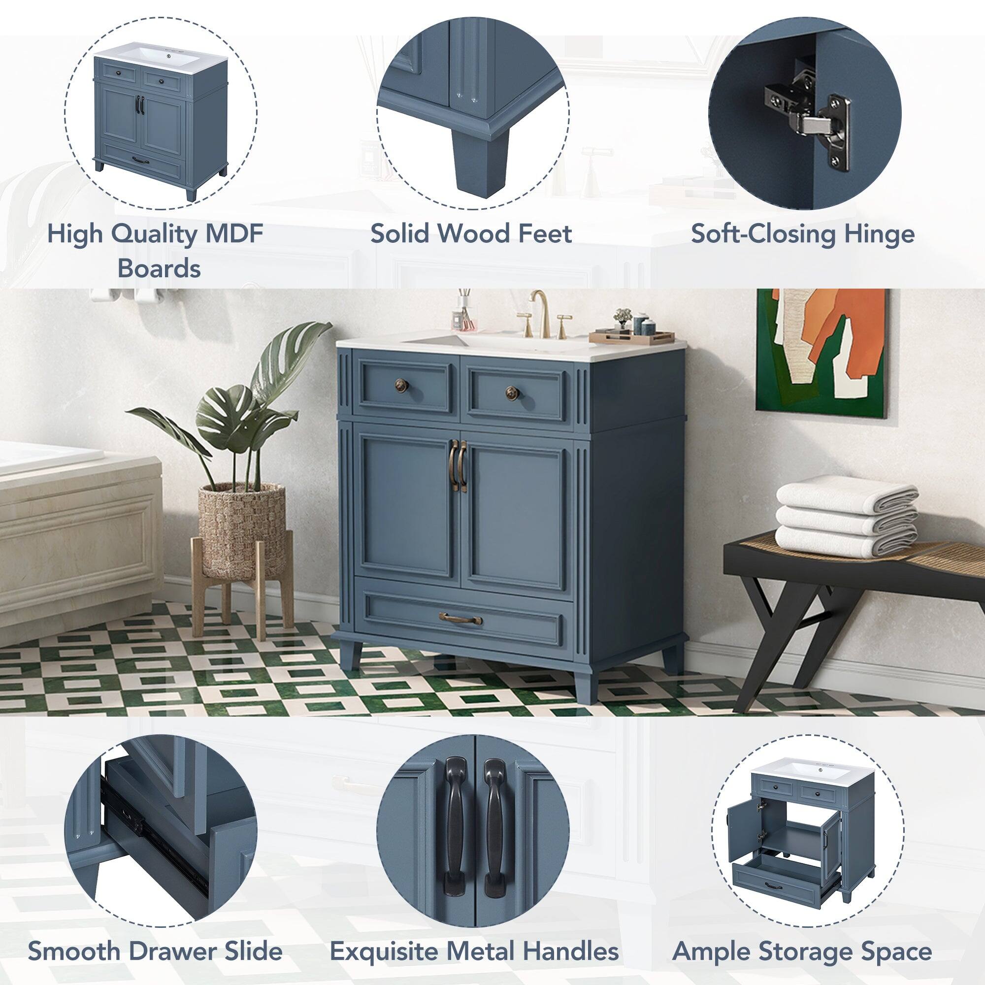 High Quality MDF Boards  
Solid Wood Feet  
Soft-Closing Hinge  
Smooth Drawer Slide  
Exquisite Metal Handles  
Ample Storage Space