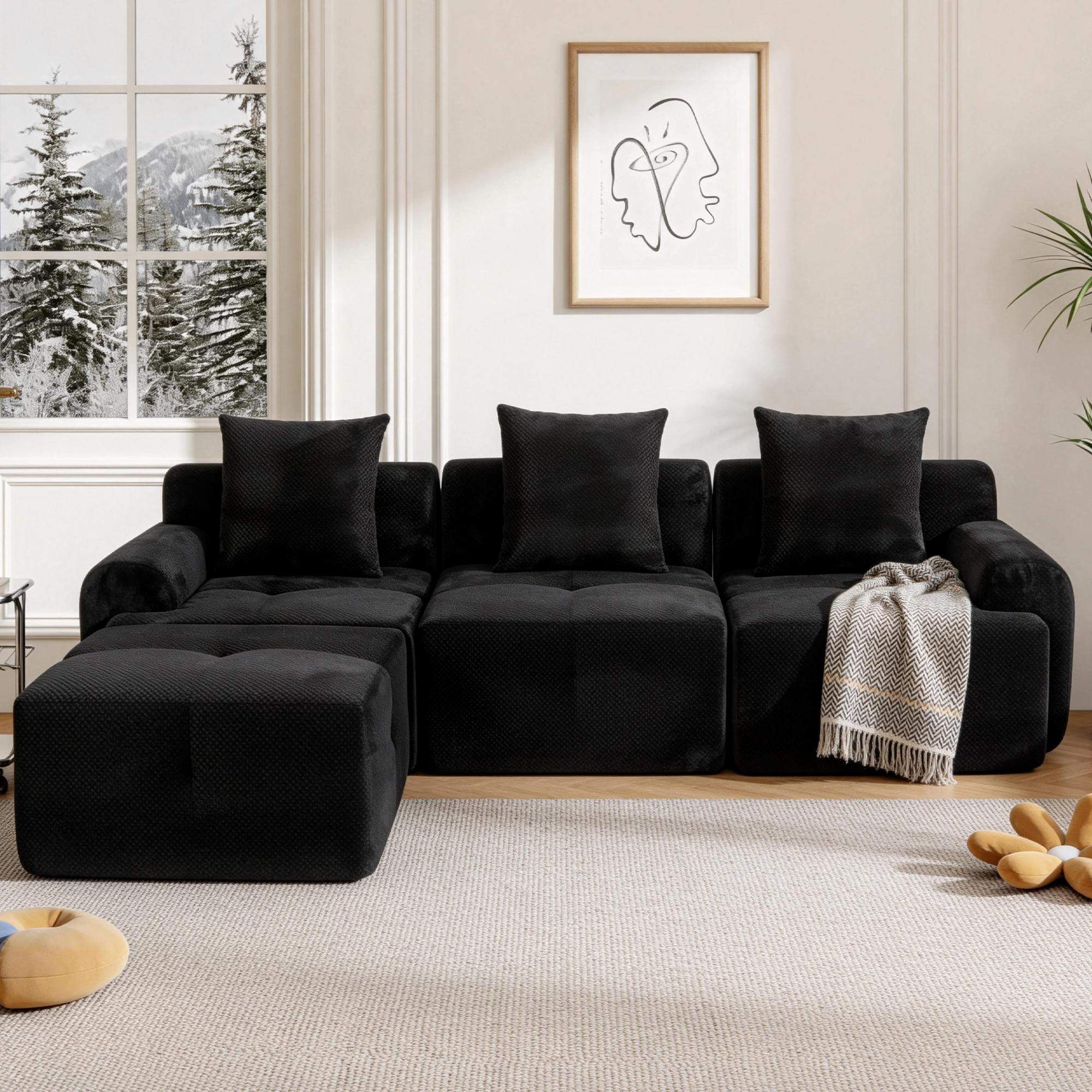Back. Roomtec - Sectional Cloud Sofa for Living Room Modular Sectional Sofa - Black.