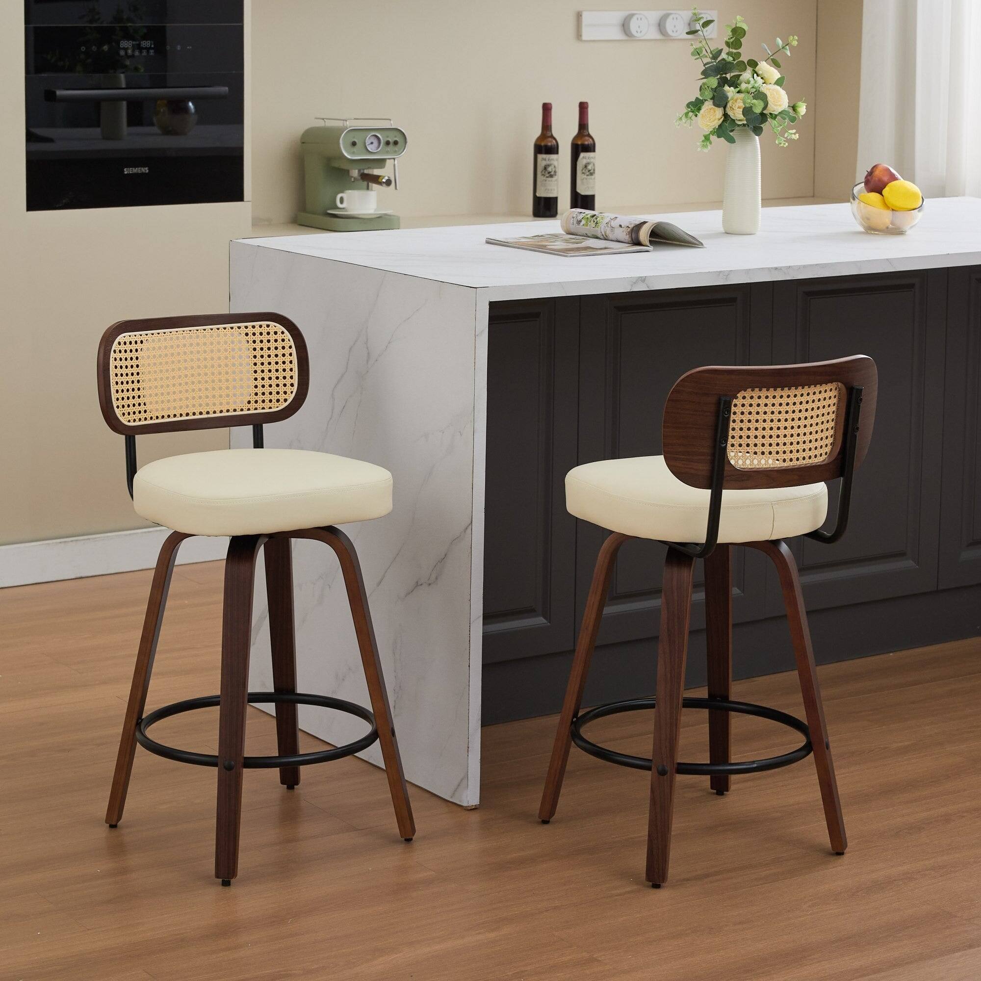 Alt View 2. Boyel Living - 26 Inch Swivel Counter Height Bar Stools Set of 2 with Walnut Bentwood Legs - Beige.