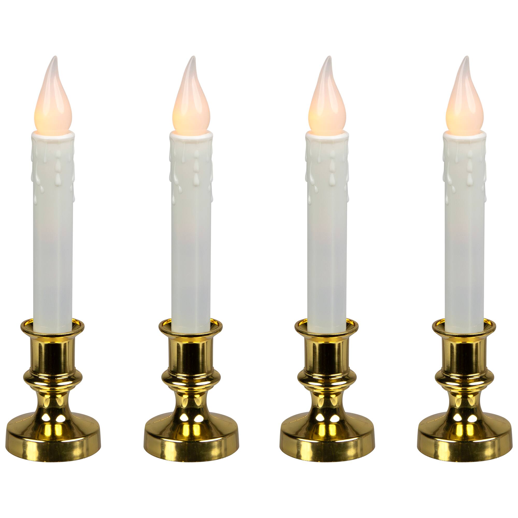 Front. Northlight - Frosted LED Flickering Window Candles with Timer - 8.5" - Set of 4 - White.