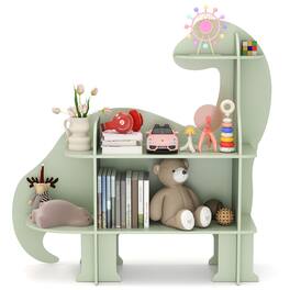 Gymax - 3-Tier Dinosaur Kids Bookshelf Toy Storage Organizer Montessori Book Shelf - Green
