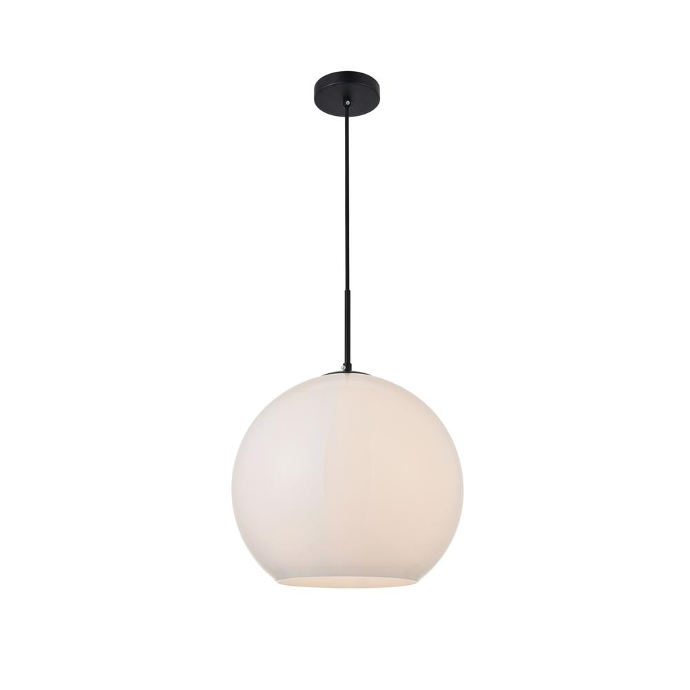 Alt View 2. Living District - Baxter 1 Light Black Pendant With Frosted White Glass - Black And Frosted White.