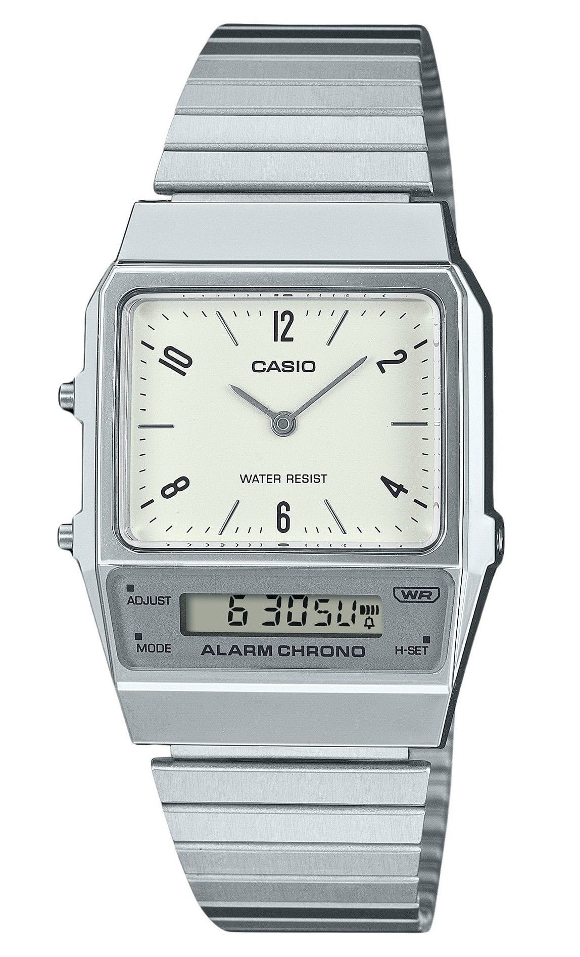 Casio - Vintage Analog Digital Dual Time Alarm Chrono Quartz AQ-800E-7A2 Unisex Watch Stainless Steel Bracelet Dial - White