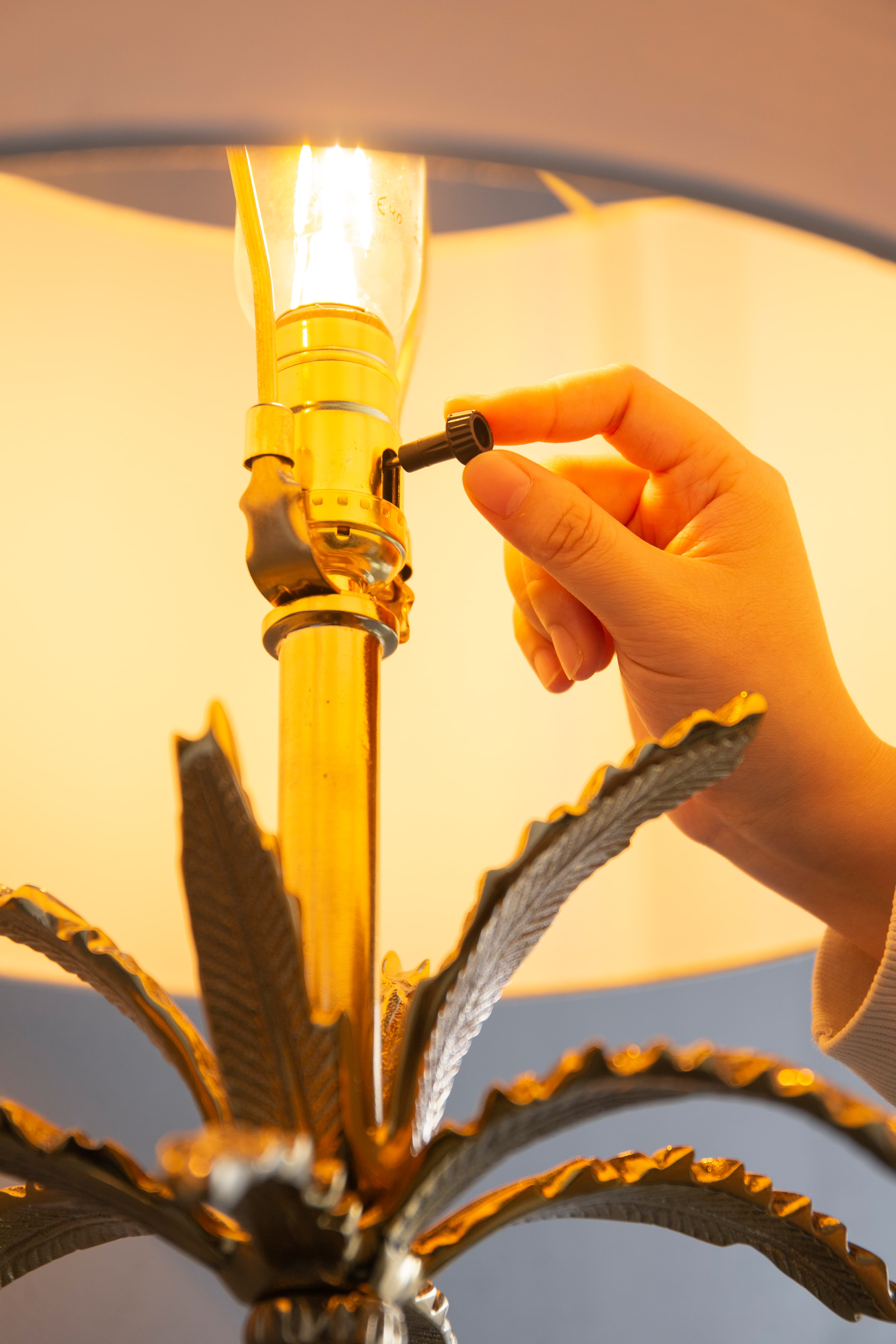 Alt View 4. Luckbyte - D16x31" Leaf Lamp Marble Base Gold Lamp Shade Assembly Required.