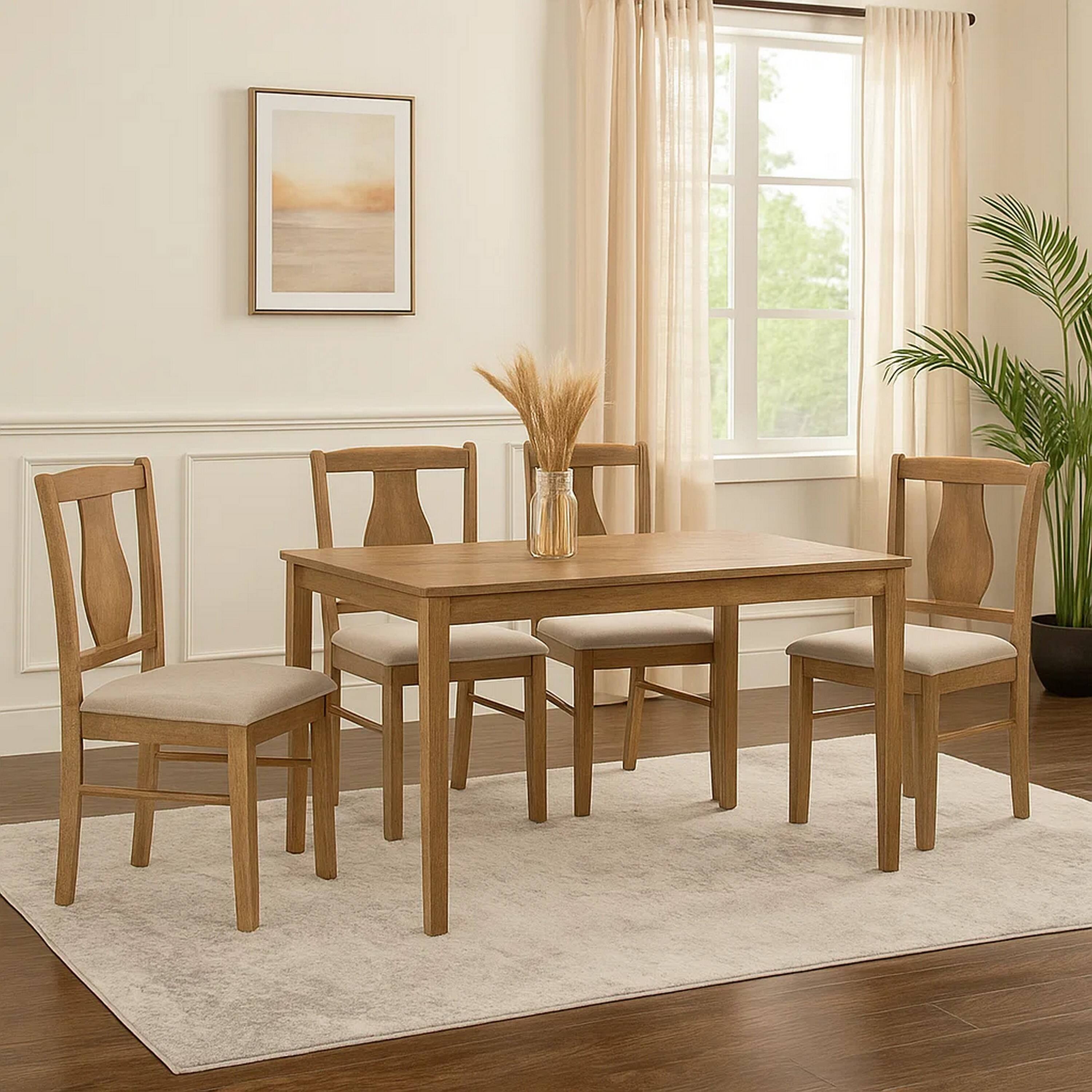 Alt View 5. Manhattan Lane - 5 Piece Dining Table Set with 4 Chairs, Rubberwood, Weathered Oak - Brown, Beige.