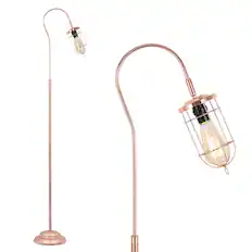 Front. Oumilen - 62.2" Industrial Copper Floor Lamp with Adjustable Gooseneck & Cage Shade.