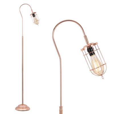 Front. Oumilen - 62.2" Industrial Copper Floor Lamp with Adjustable Gooseneck & Cage Shade.