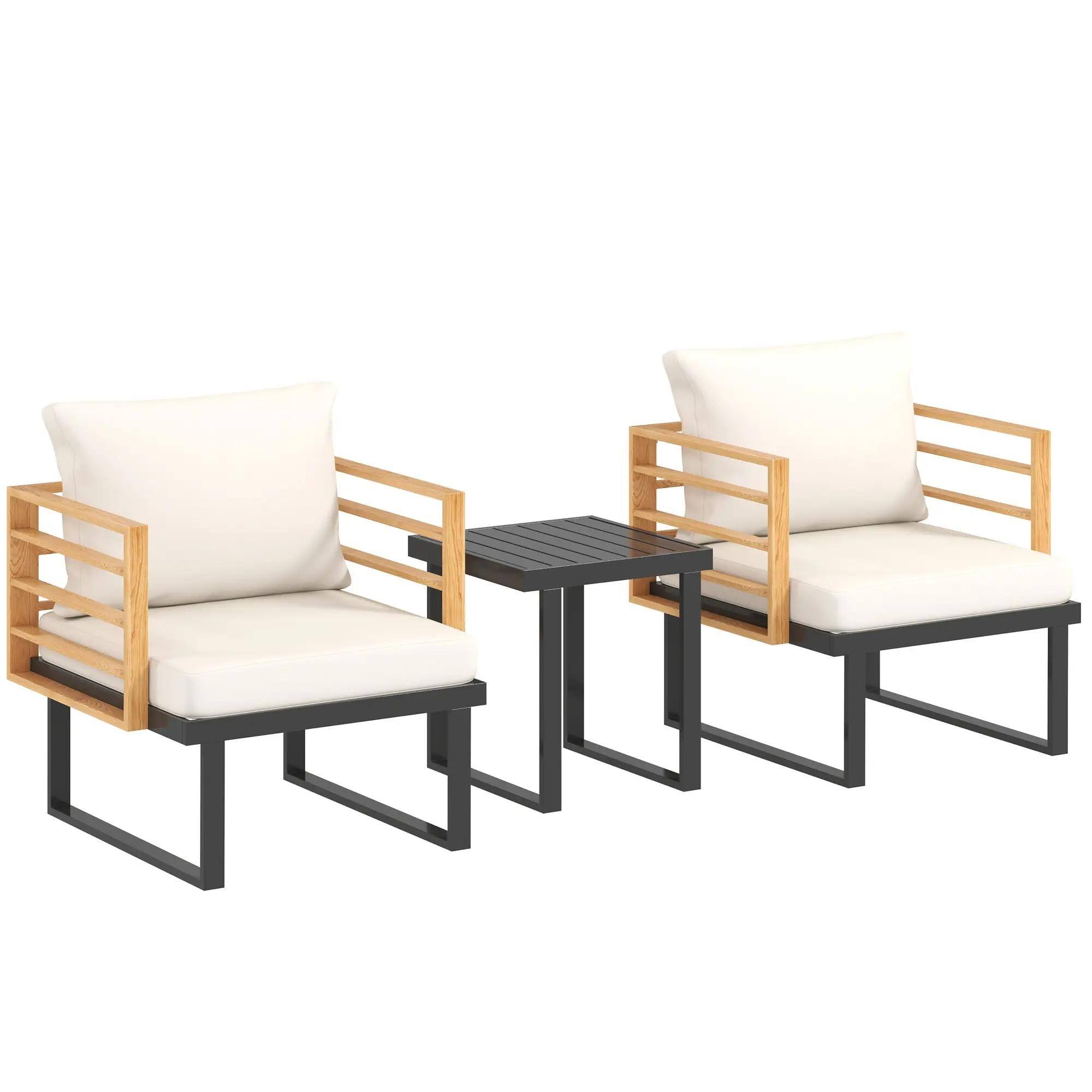 Angle. Resenkos - Resenkos 3 Pieces Metal Bistro Set, Two Armchairs And A Square Table,Steel, Polyester, Foam , Beige - Beige.