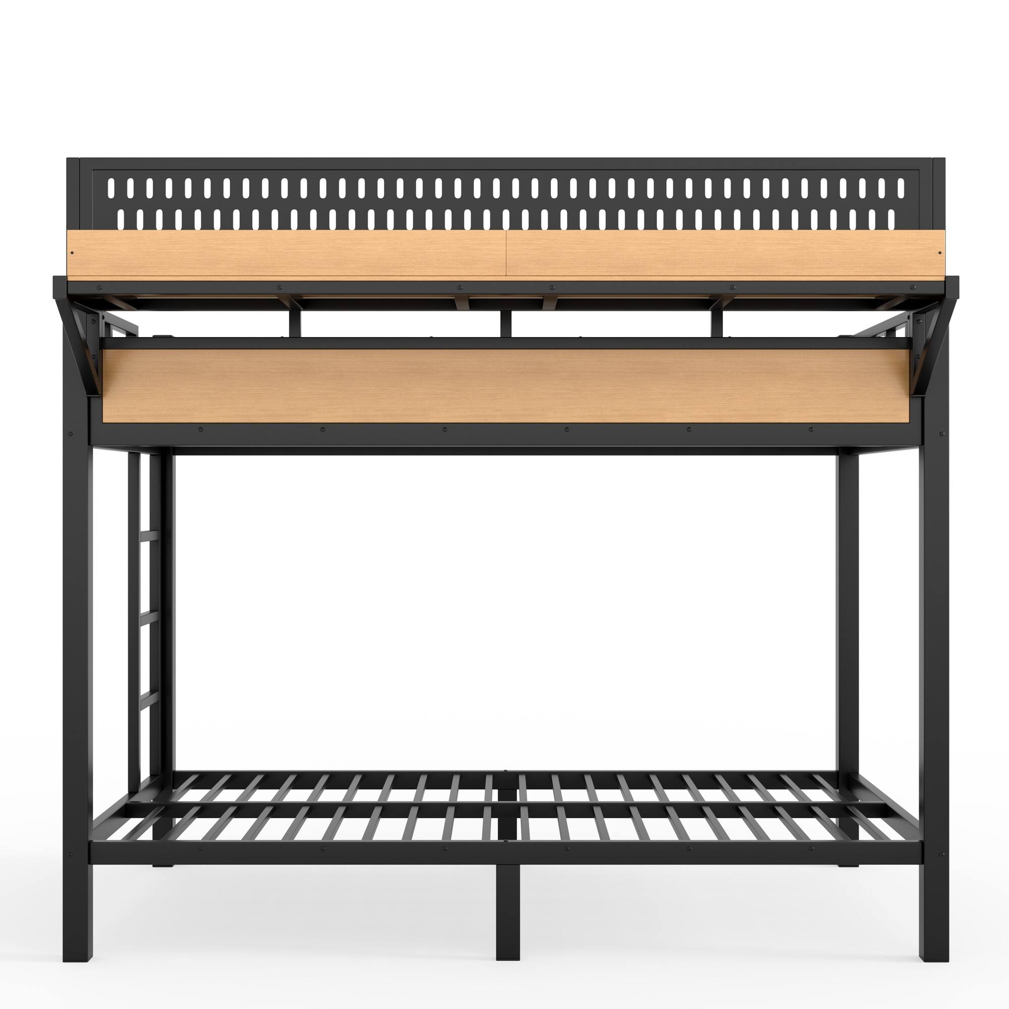 Alt View 7. Boyel Living - Twin XL over Twin XL Size Metal Bunk Bed with Storage Shelves and Pegboard Bunk Bed Frame - Black.