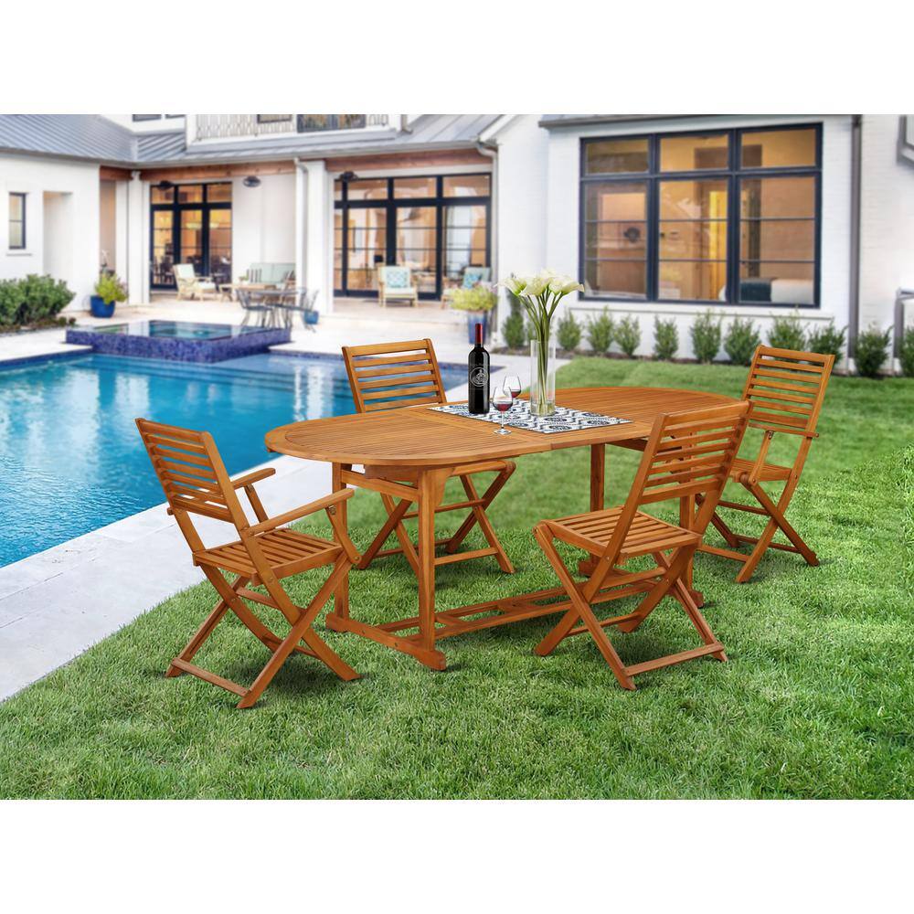 Back. East West Furniture - Wooden Patio Set Natural Oil - Brown.