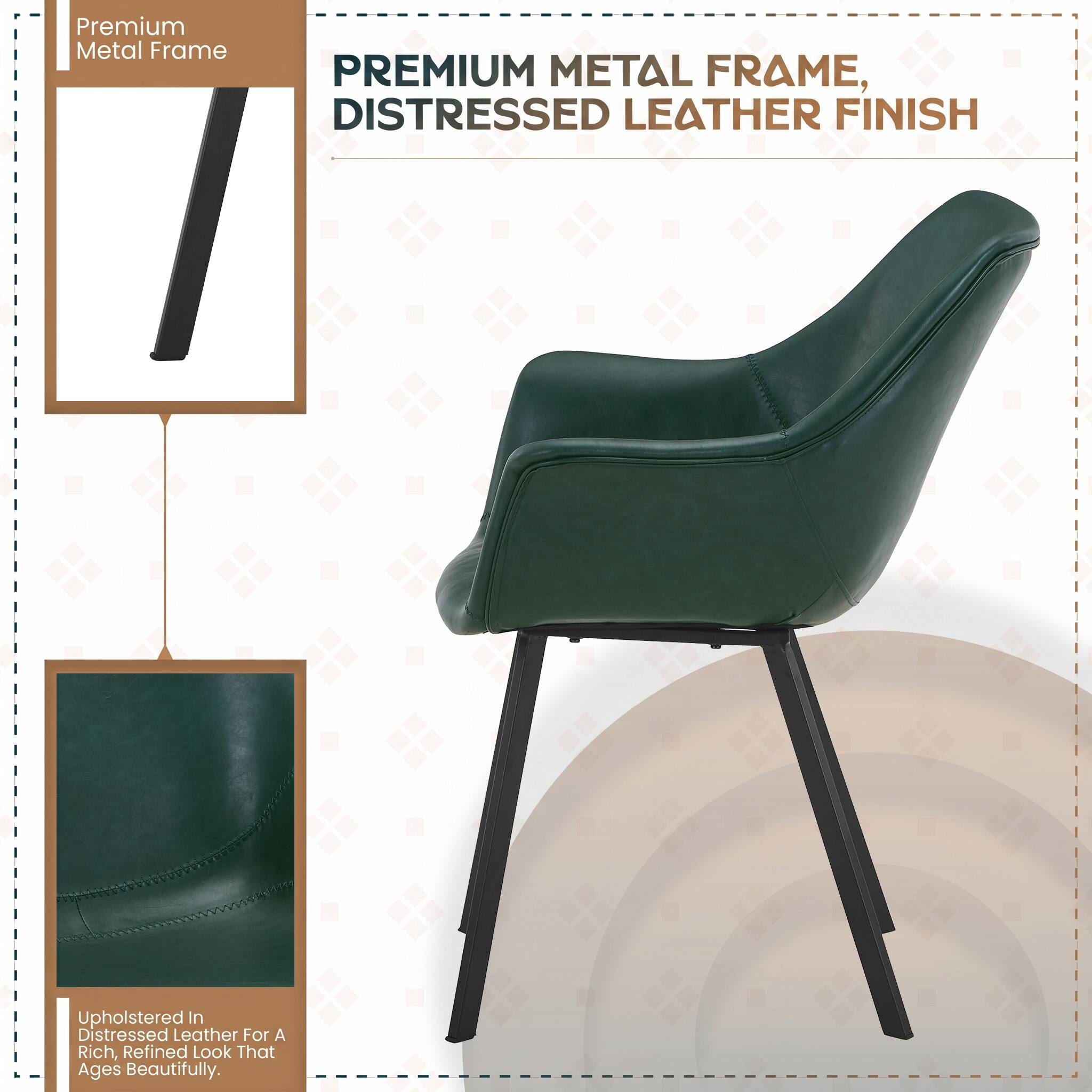 Premium Metal Frame

PREMIUM METAL FRAME, DISTRESSED LEATHER FINISH

Upholstered in distressed leather for a rich, refined look that ages beautifully.