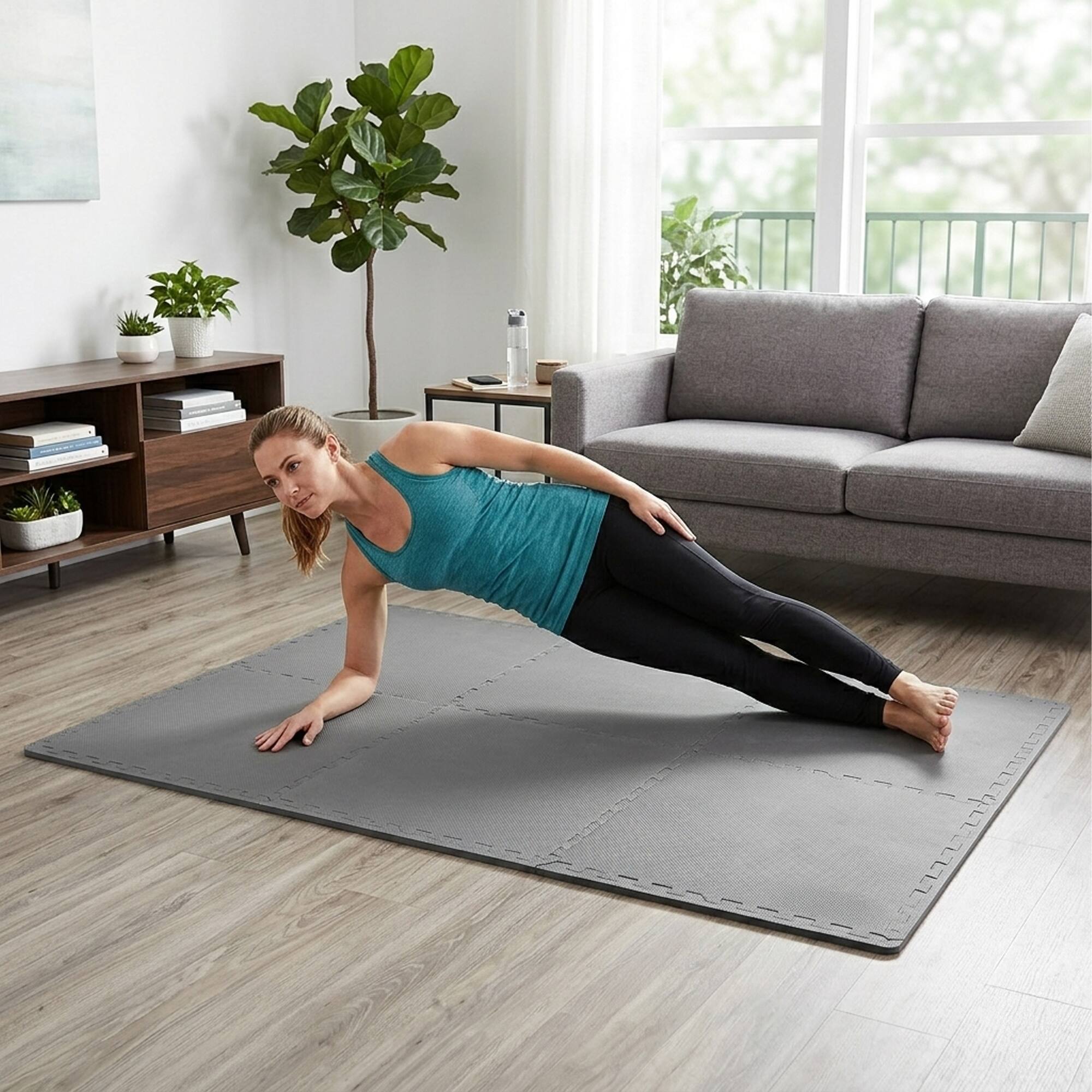 Alt View 4. Everyday Essentials - BalanceFrom Fitness 24 Sq Ft Interlocking EVA Foam Exercise Mat Tiles, Gray - Grey.