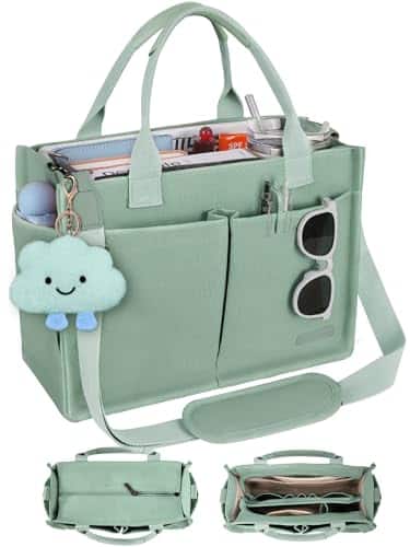 Vulpecula Spade - Canvas Tote Bag for Women with Zipper & Compartments– Large Work & College Laptop Tote Crossbody Shoulder Bag - Green
