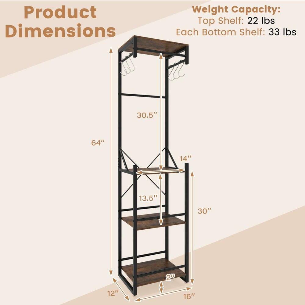 Product Dimensions  
Weight Capacity:  
Top Shelf: 22 lbs  
Each Bottom Shelf: 33 lbs  

64"  
30.5"  
14"  
13.5"  
30"  
12"  
16"