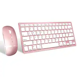Reds Spade - And Mouse Set Portable Slim Silent Cordless Combo Compatible With Ipad mac macbook android windows pc computer - Rose Gold