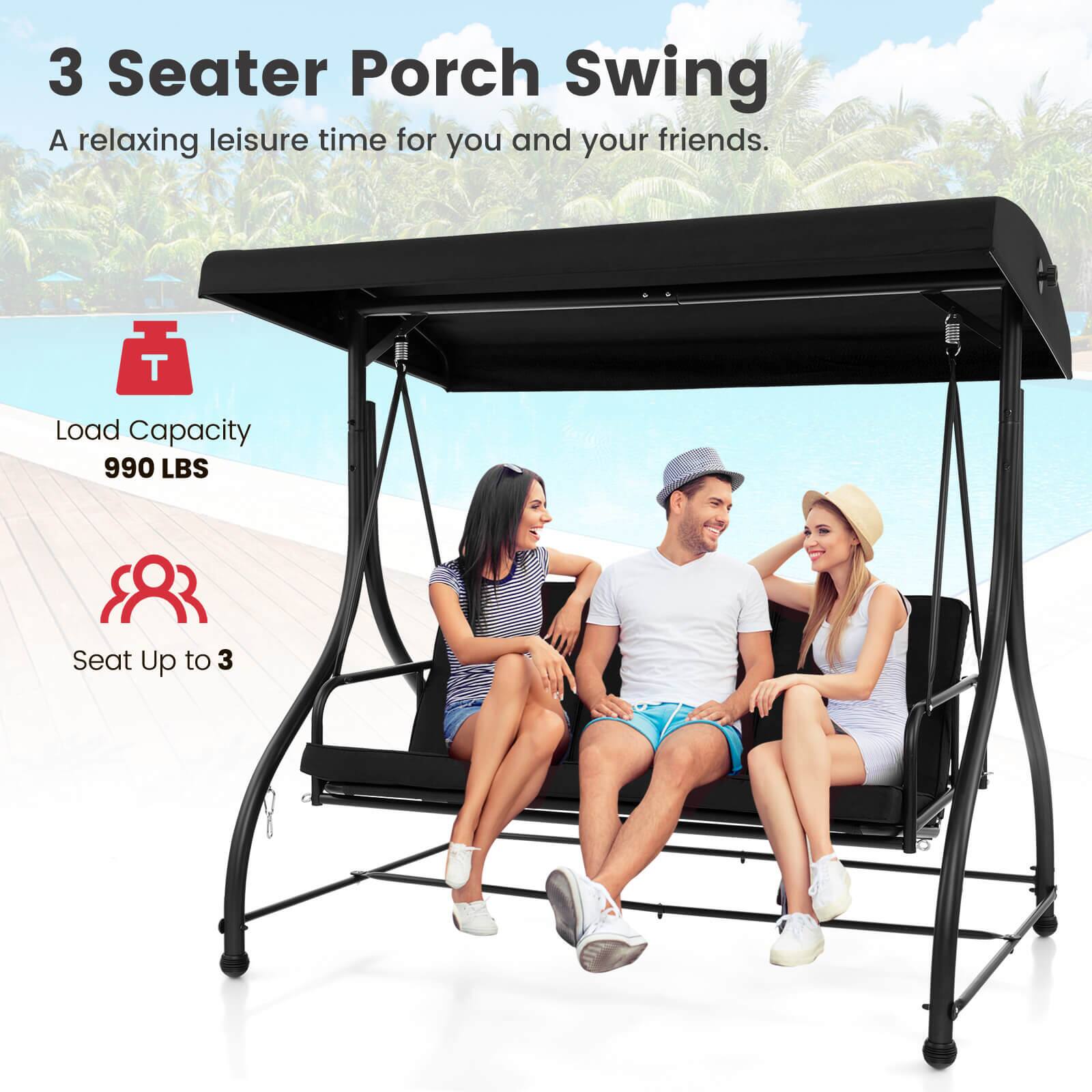 3 Seater Porch Swing
A relaxing leisure time for you and your friends.
T
Load Capacity 990 LBS
Seat Up to 3