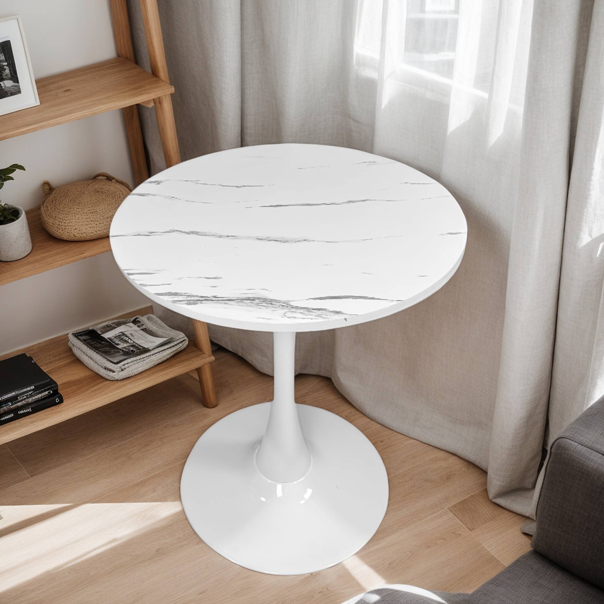 Alt View 3. PexFix - 23.6" Minimalist Round Dining Table, Space-Saving Coffee Table for Kitchen & Living Room - White Marble.