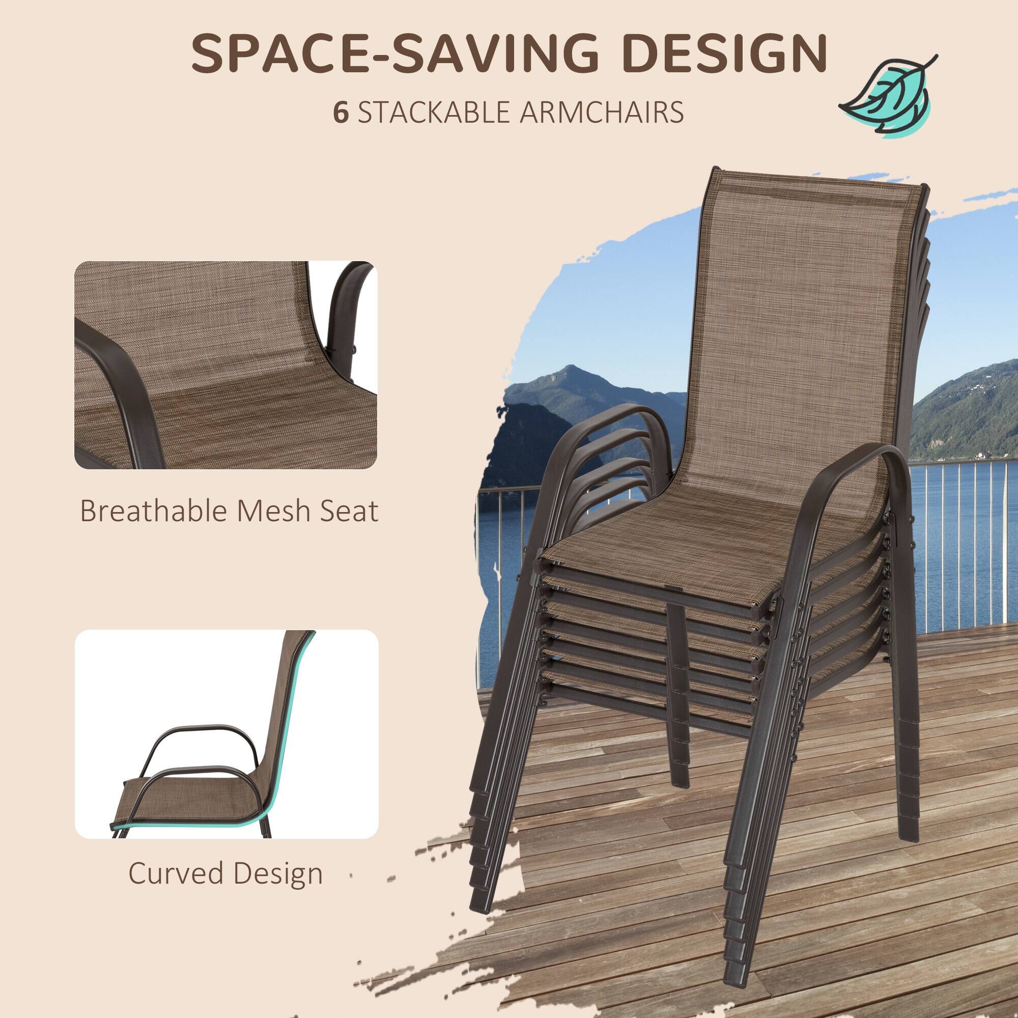 SPACE-SAVING DESIGN  
6 STACKABLE ARMCHAIRS  

Breathable Mesh Seat  

Curved Design