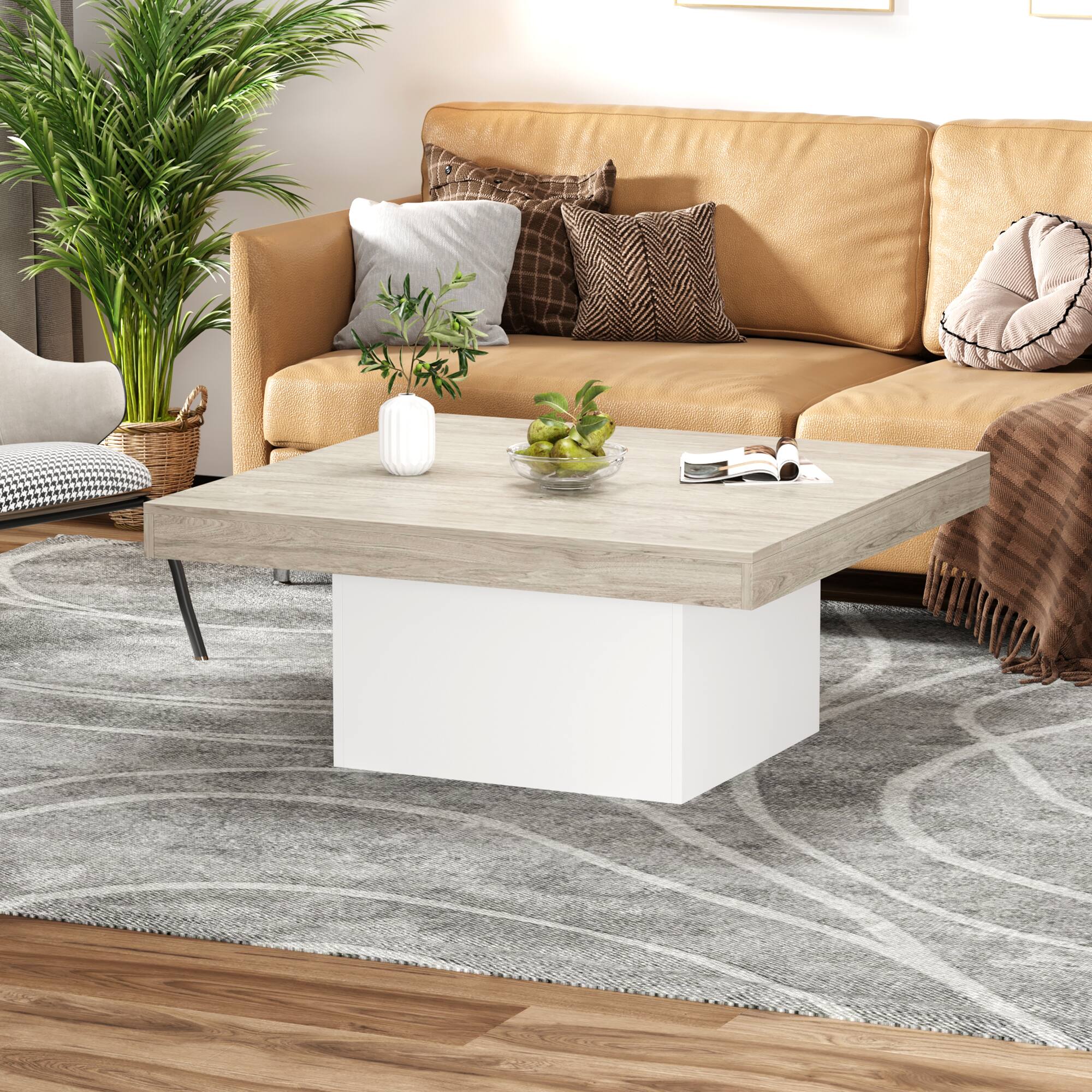 Alt View 5. Acekool - 35 Inch Square Coffee Table, Farmhouse Wood Small Living Room Table - Gray.