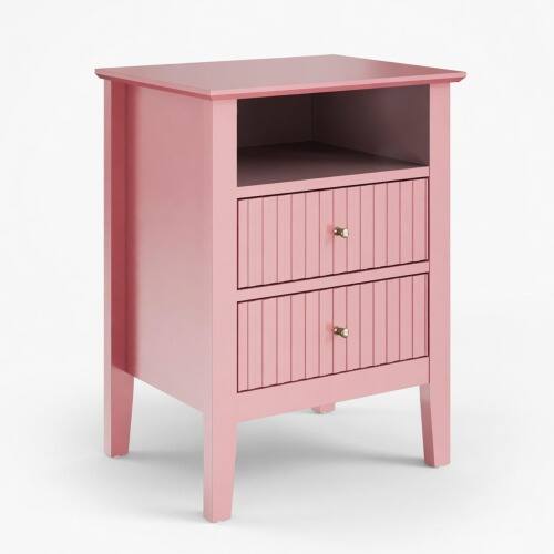 Alt View 5. LUCKY ONE - 18" Assembled Fluted Nightstand 2-Drawer Gold Knobs - Pink.
