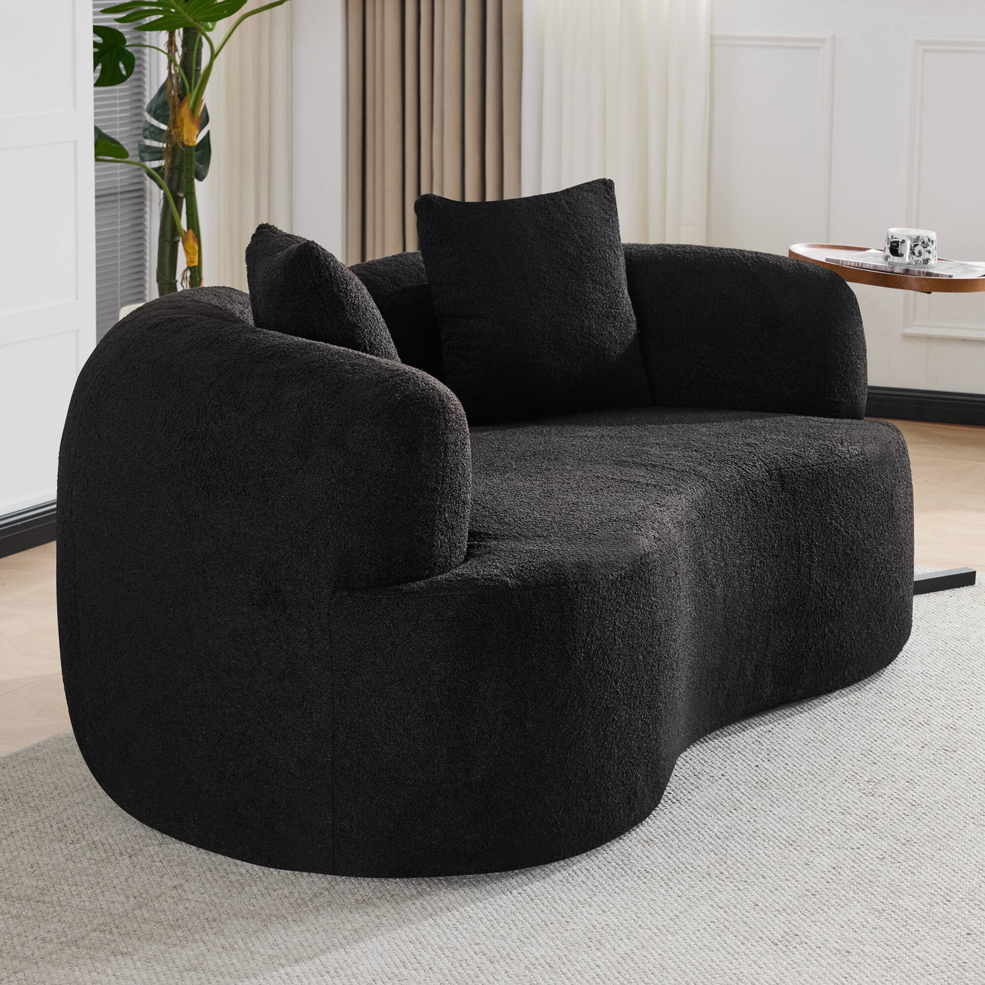 Alt View 1. GOODSILO - Modern Curved Loveseat Sofa with Teddy Velvet Fabric for Small Spaces and Apartments - Black.