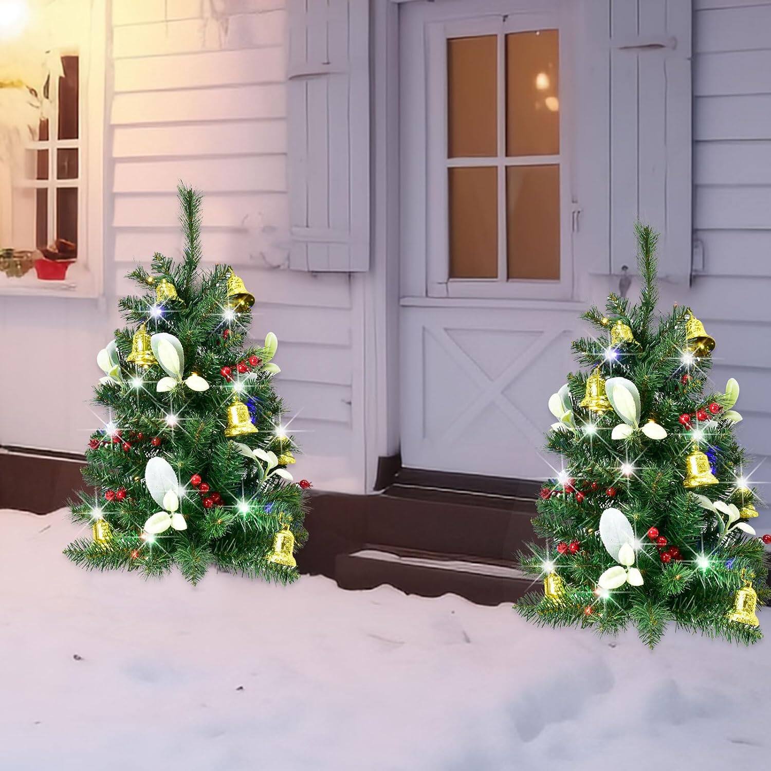 Alt View 4. Oumilen - Set of 2 Outdoor Christmas Trees – 30in Pre-Lit Pathway Trees with 40 LED Lights, Timer & 8 Modes - Green.