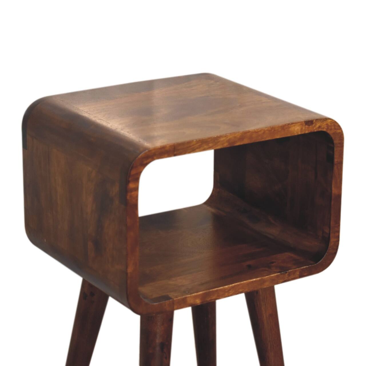 Alt View 2. Artisan Furniture - Artisan Furniture Solid Wood Mini Chestnut Curved Open Nightstand, Nordic Legs, Dark Brown - Chestnut.