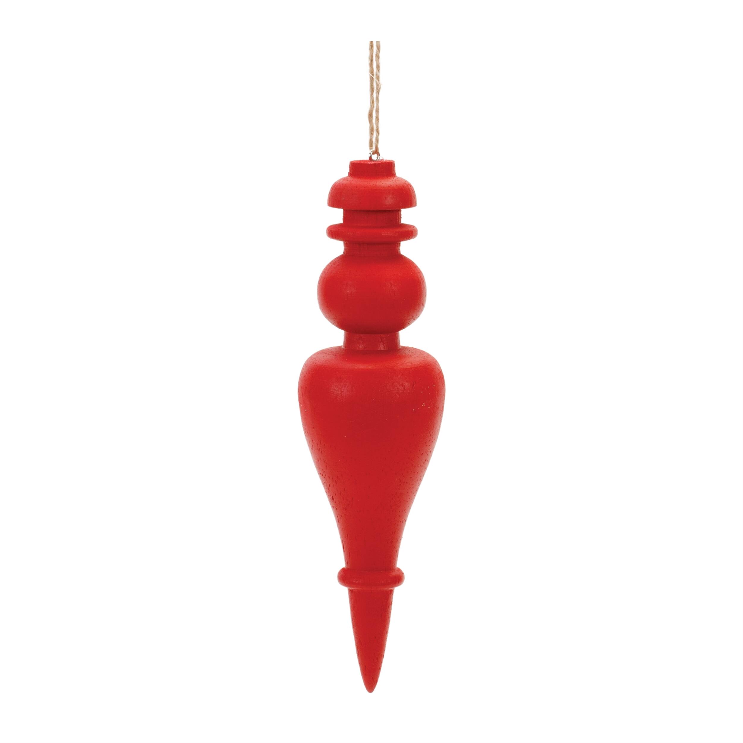 Back. BreeBe - Red Wood Finial Drop Ornament (Set of 6) - Red.