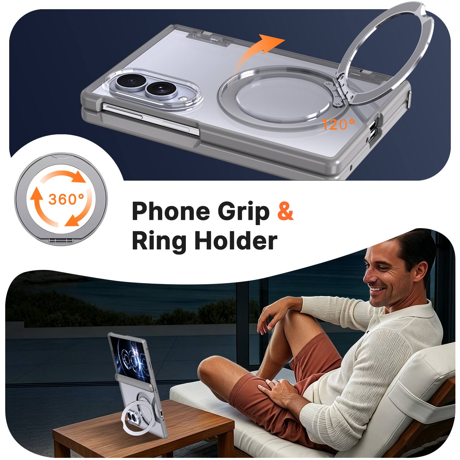 120°
360°
Phone Grip & Ring Holder