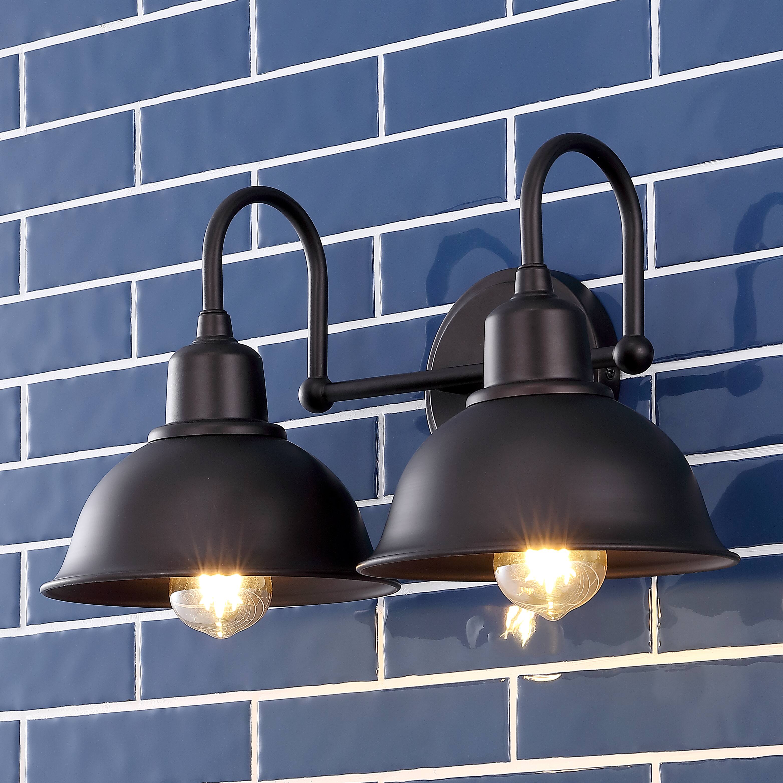 Alt View 1. Jonathan Y - Frisco 17.25" 2-Light Farmhouse Industrial Iron LED Vanity, Oil Rubbed Bronze - Oil Rubbed Bronze.