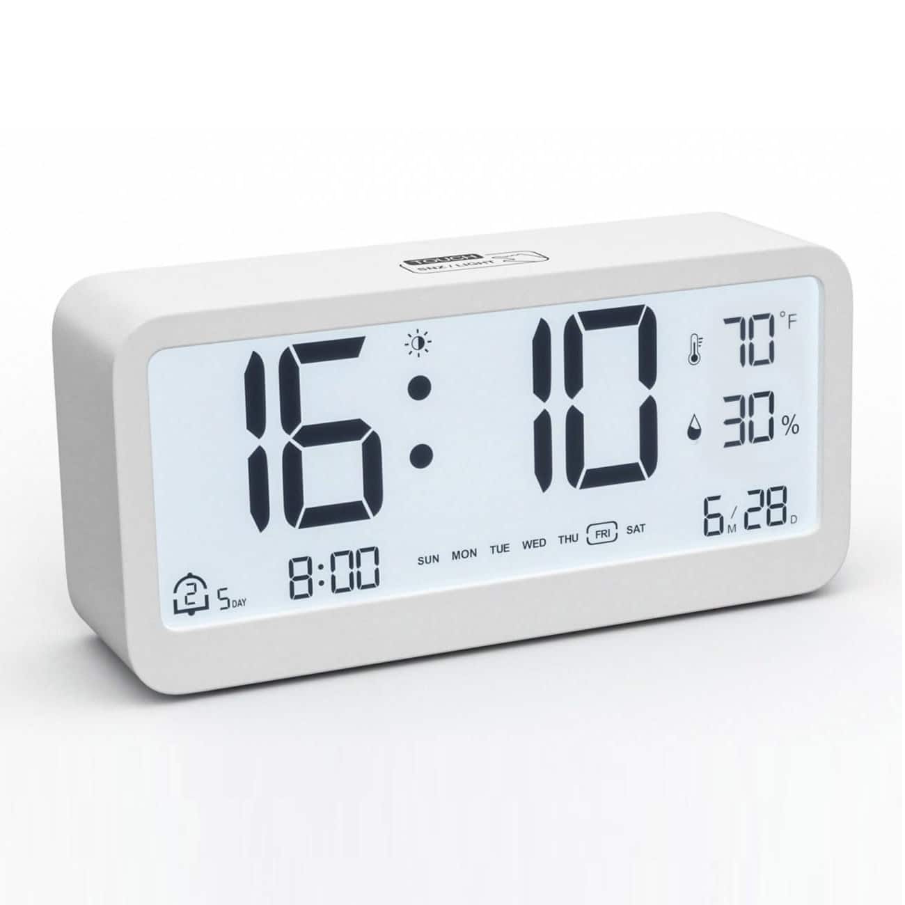 Dazzed Corner - Digital Alarm Clock Battery Powered with Date - White