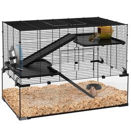 Pawhut - Large Hamster Cage with Deep Tempered Glass Bottom, Running Wheel, Water Bottle, Dish, Syrian, Dwarf, Gerbils