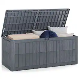 Costway - 180 Gal Outdoor Deck Box, All-Weather Lockable Storage Bin with Lid and Handles - Gray