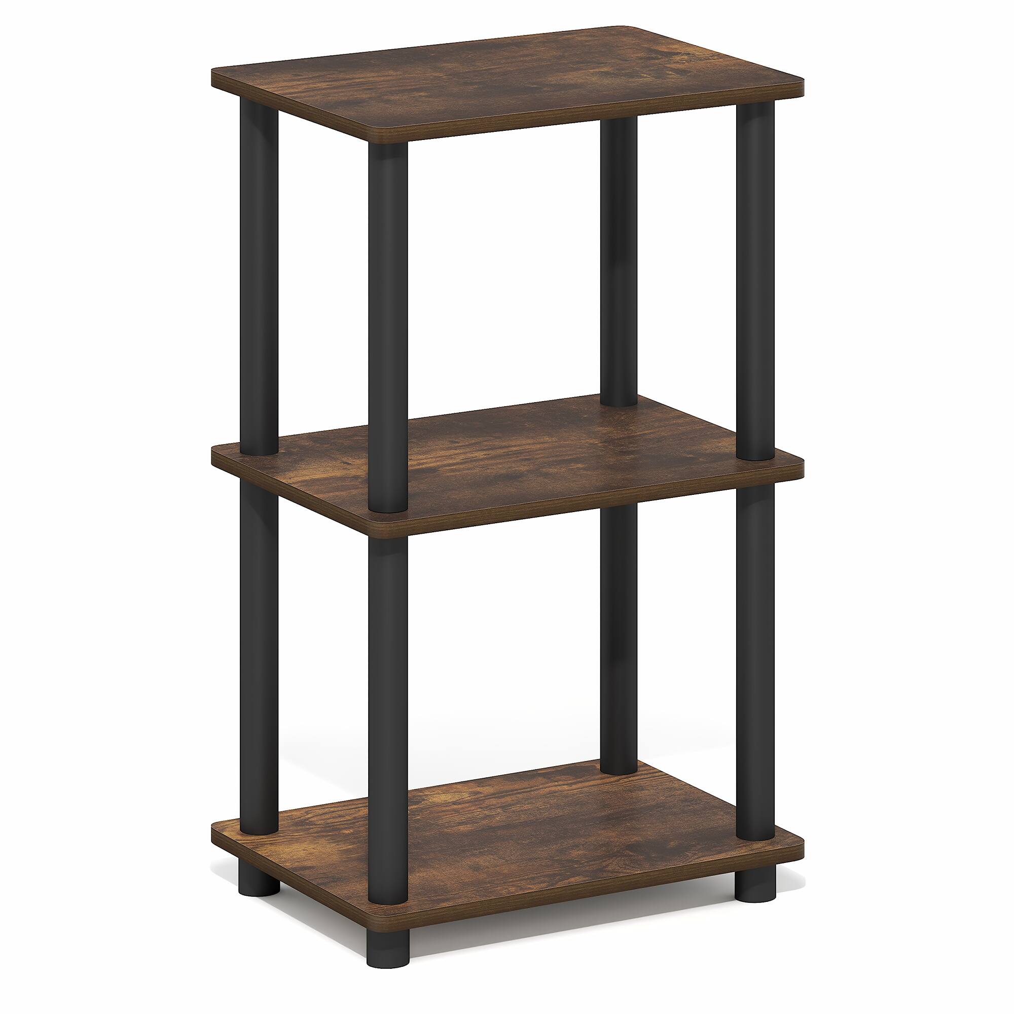 Alt View 5. Furinno - TURN-N-TUBE Storage Shelves, 3-Tier Open Frame Book Shelf, Standing Corner Shelf, Toolless Assembly, Open Shelves - Amber Pine/Black.