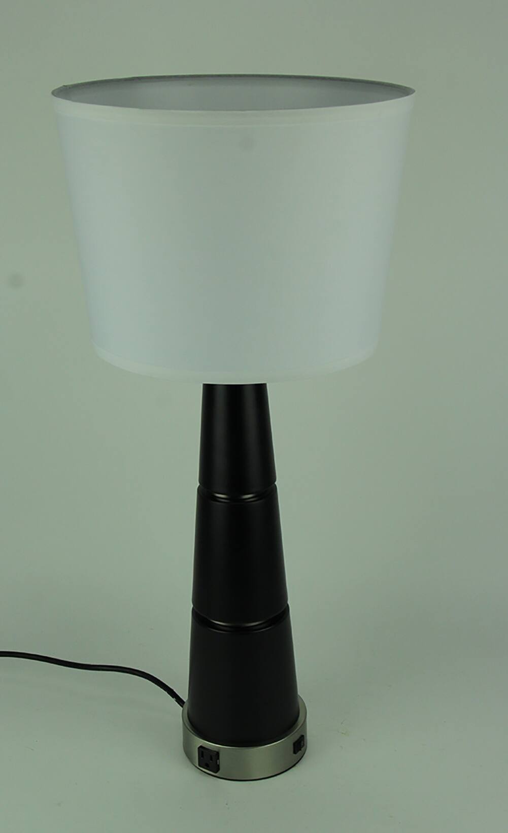 Alt View 1. Merchandise USA - Set of 2 Black Tapered Table Lamps With Built-In Power Outlets - Black.