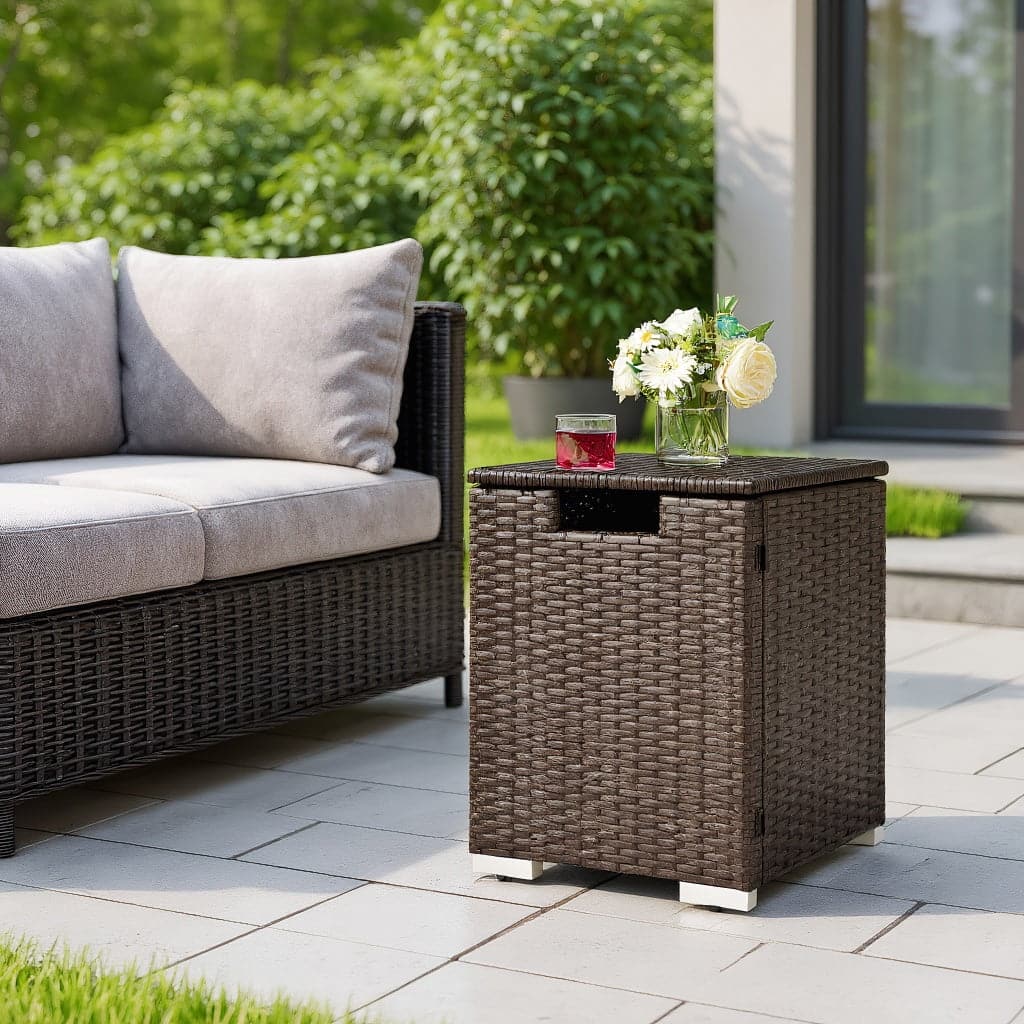 Kadyn - Fire Pit Fire BowlOutdoor Firepit2in1 Patio Rattan Gas Propane Tank Cover for 20 lbs Propane TanksBrown - Mix Brown