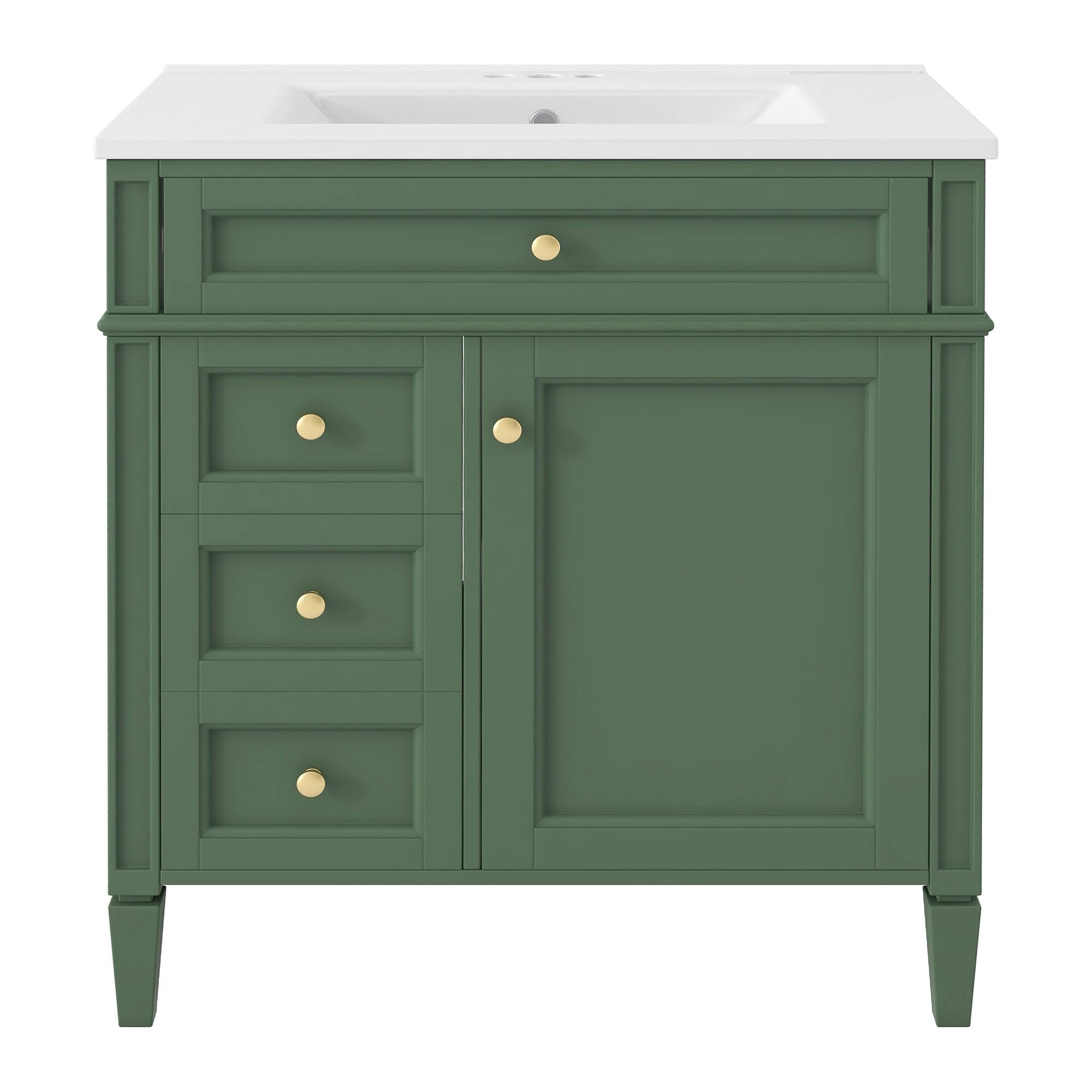 Front. Boyel Living - 30 Inch Bathroom Vanity with Sink Modern Storage Cabinet with 2 Drawers and Tip Out DrawerGreen - Green.