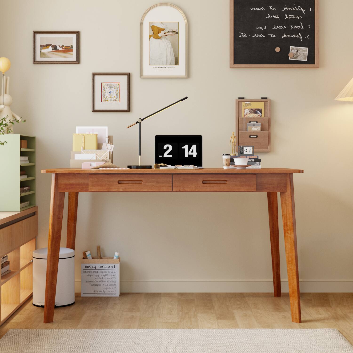 FUFU&GAGA - 47.2" Dual - Drawer Office Desk - Versatile Workstation for Study & Gaming - Brown