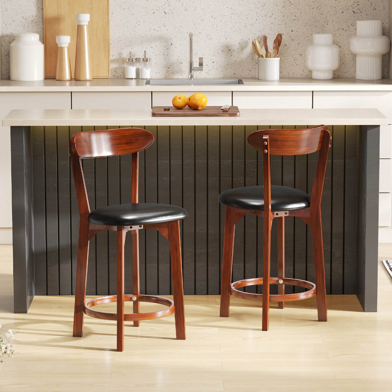 Alt View 2. Costway - Costway 23.5" Bar Stool Set of 2 with Curved Backrest & Footrest Counter Height Stools - Walnut,Black.
