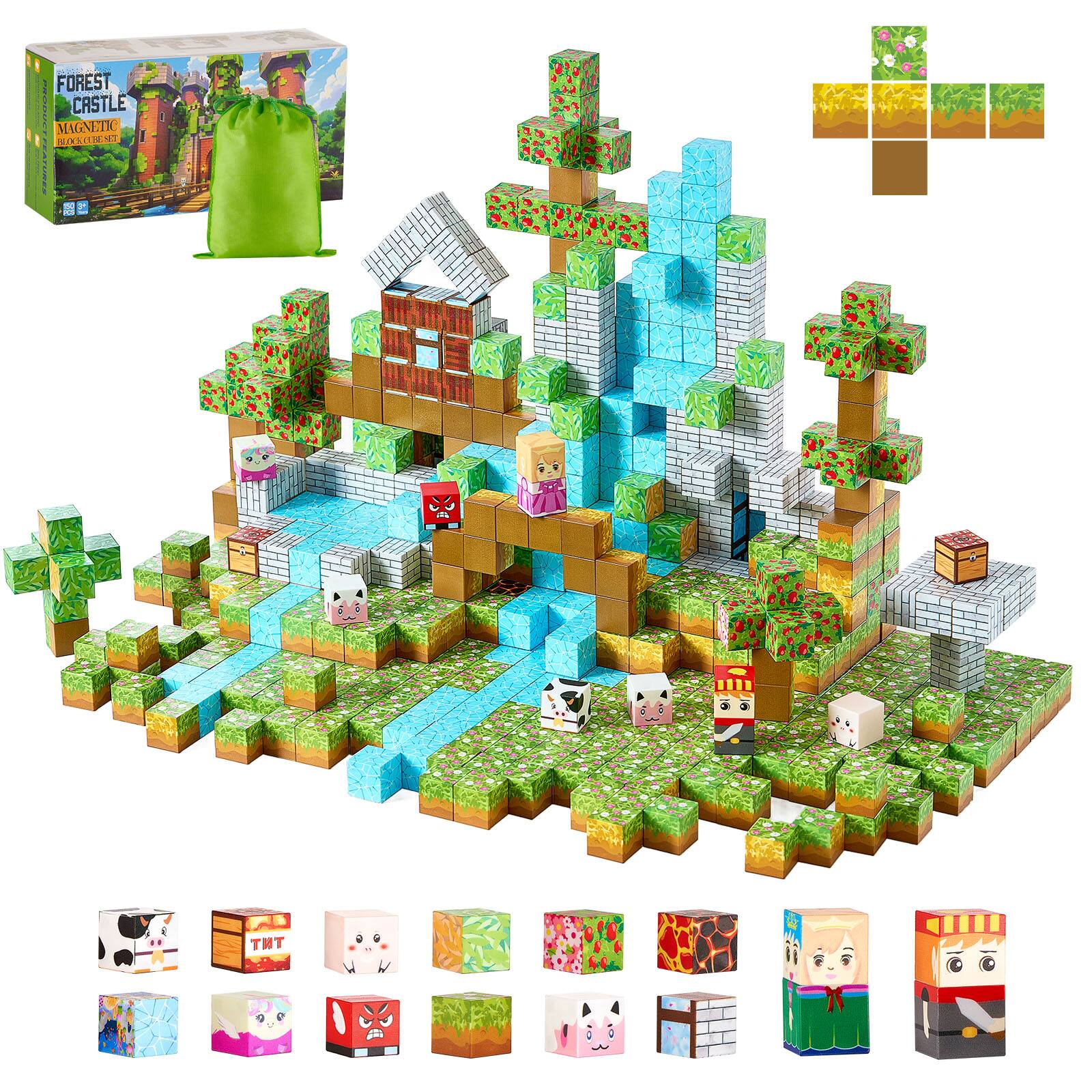 VEVOR - Magnetic Blocks, 150 PCS Forest Castle Set, Magnetic Building Cubes for Kids, STEM Montessori Sensory Toys - Green