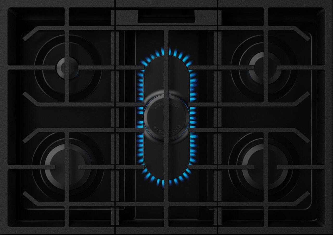 The text on the image reads:

"KITCHEAID
2-IN-1 BURNER"