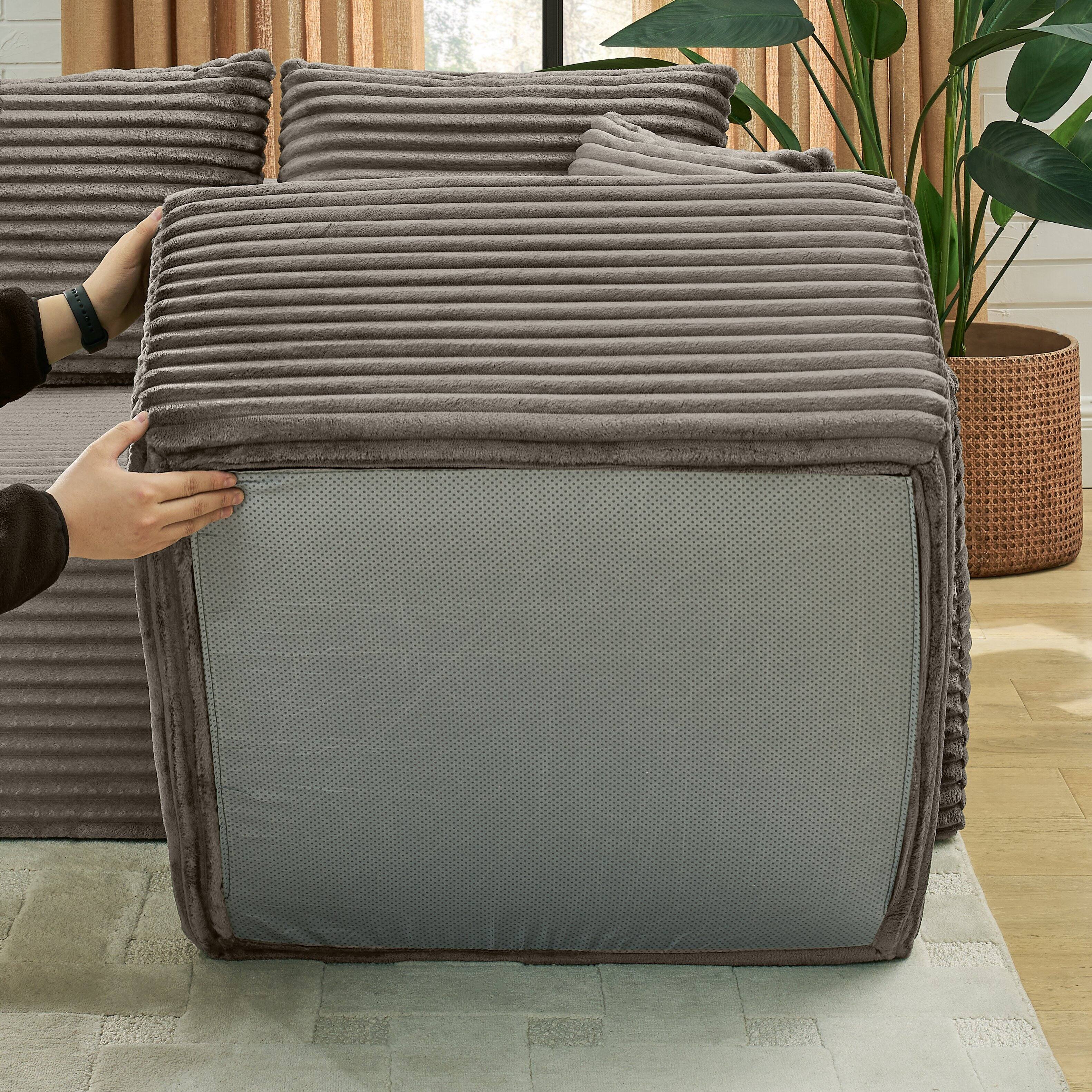 Back. Anysun - 115" U-Shape Boneless Corduroy Sectional with Chaise & Ottoman-No Assembly, Deep-Seat Modular Cloud Sofa for Living Room - Brown.