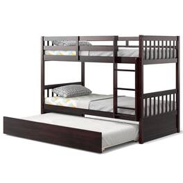 Costway - Twin Over Twin Bunk Bed with Twin Trundle Solid Wood Frame - Espresso