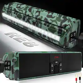 GoHawk - Bluetooth Motorcycle Speakers, Waterproof Soundbar Stereo Audio Stereo System w/ LED, FM Radio, USB Music for ATV, RE8 - Camo Green