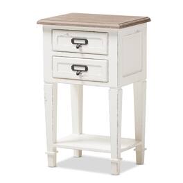 Baxton Studio - Dauphine Provincial Style Weathered Oak and Wash Distressed Finish Wood Nightstand - White/Natural