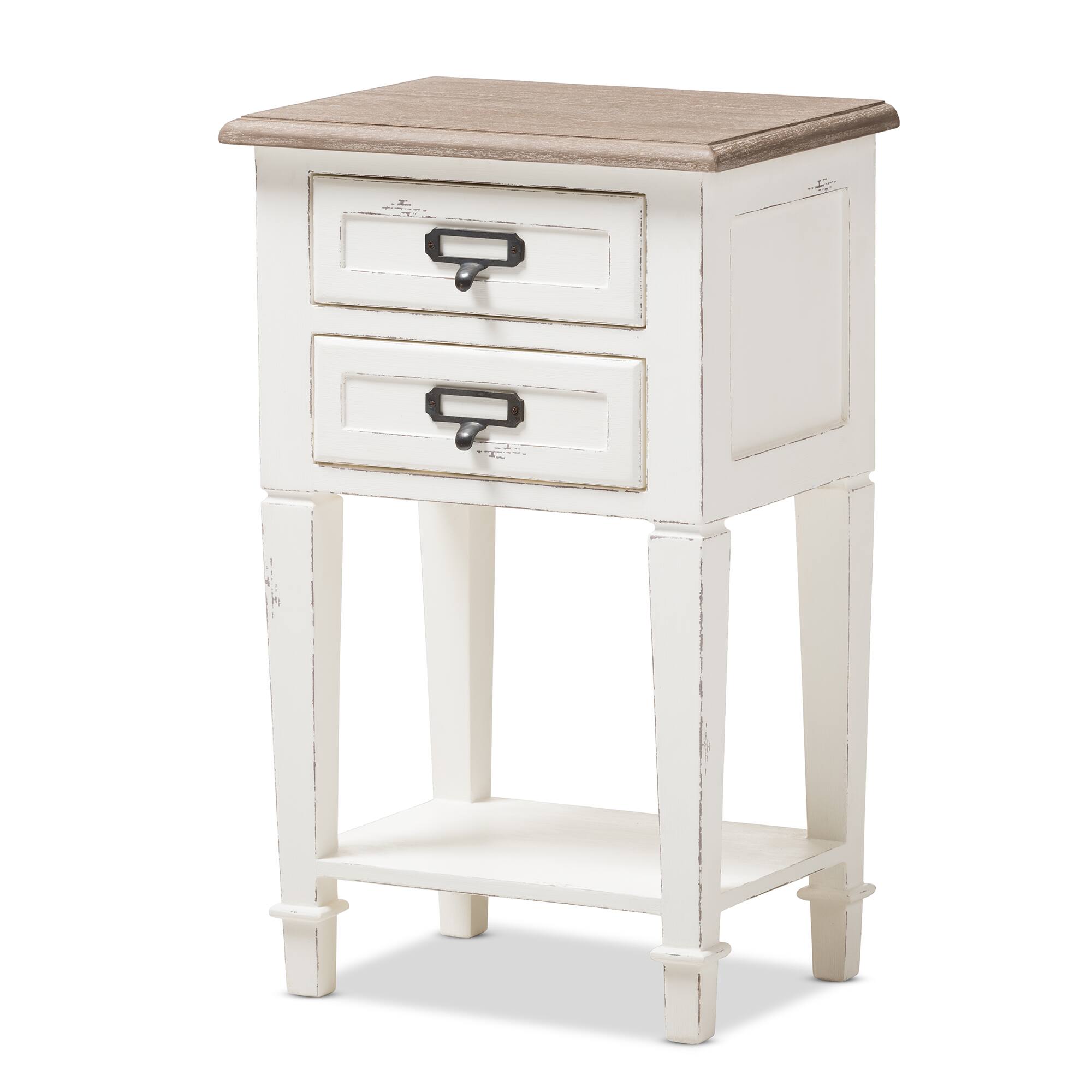 Front. Baxton Studio - Dauphine Provincial Style Weathered Oak and Wash Distressed Finish Wood Nightstand - White/Natural.