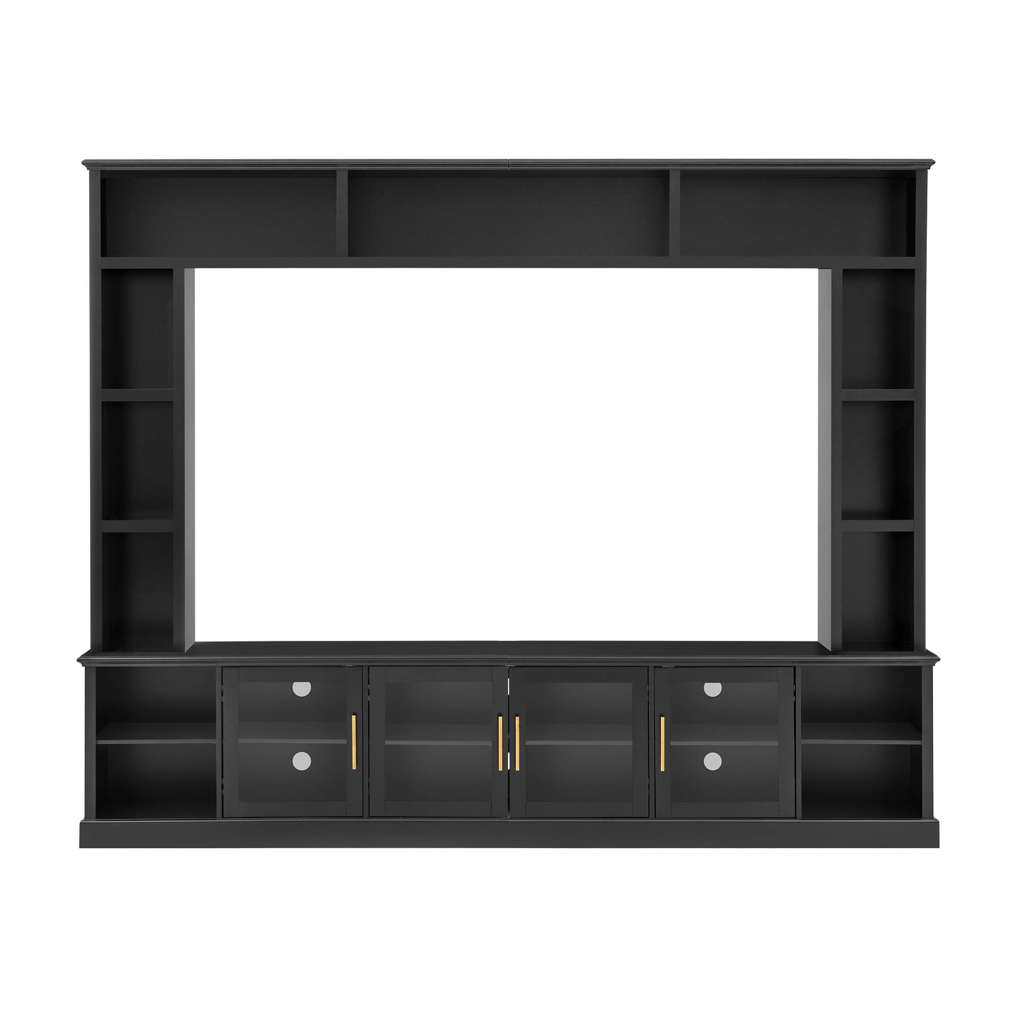 Angle. Whisen - All-in-One Entertainment Center Wall Unit for TVs up to 80-Inch,TV Stand with Storage Shelves and Tempered Glass Doors - Black.