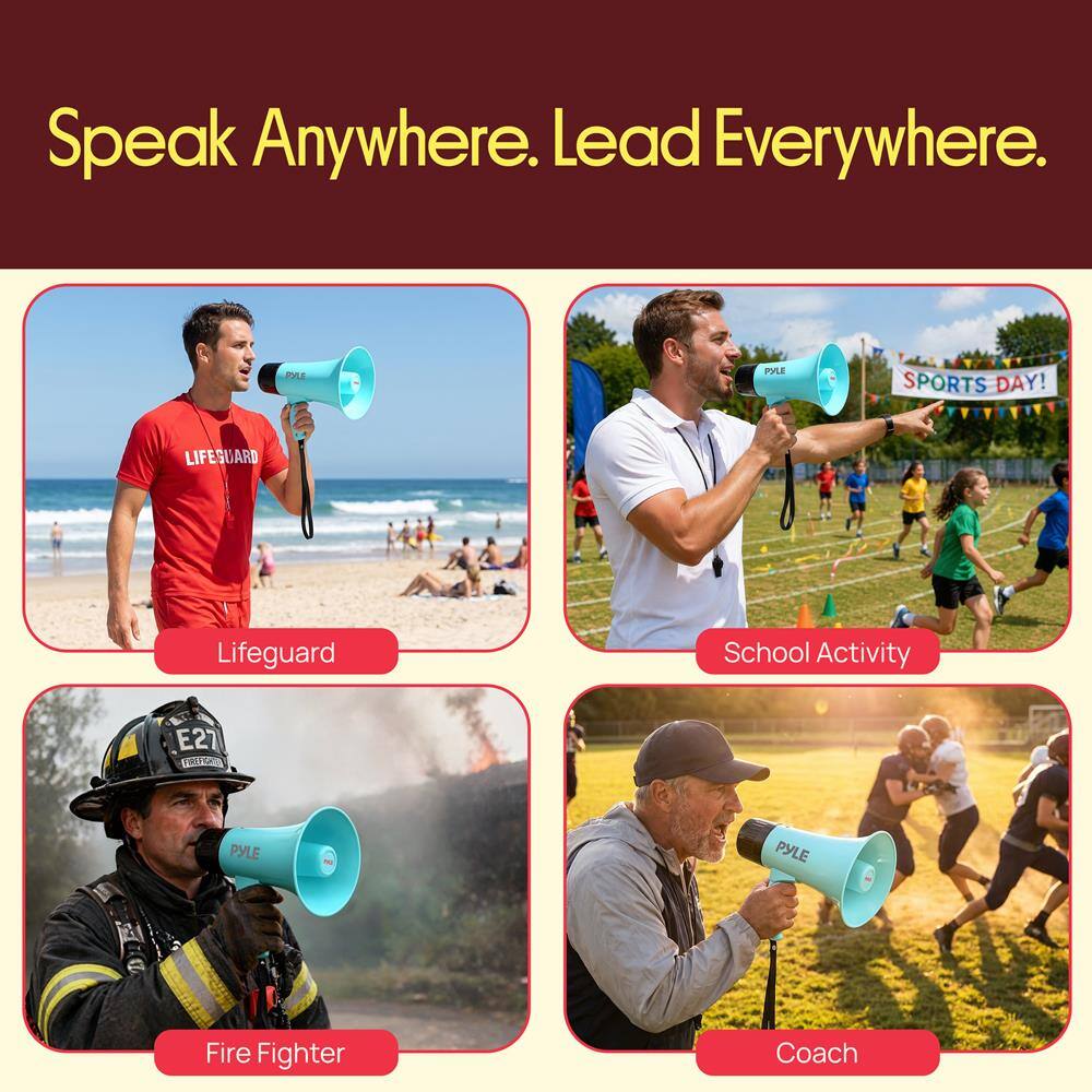 Speak Anywhere. Lead Everywhere.  
PA PMLE SPORTS DAY!  
LIFEGUARD  
Lifeguard School Activity  
E27 wS PYLE PYLE  
Fire Fighter  
Coach