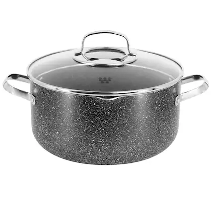 Front. Korkmaz - Korkmaz Galaksi Non Stick 9.5 Inch 5 Liter Casserole with Lid in Black - Black.